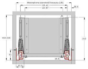 szuflada wewnętrzna ze szklanymi bokami - wymiary montażowe