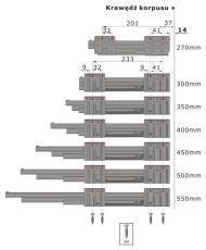 szuflada wewnętrzna ze szklanymi bokami - wymiary montażu prowadnic