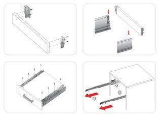 szuflada wewnętrzna niska - schemat montażu