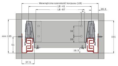 szuflada wewnętrzna niska - wymiary montażowe