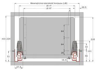 szuflada wysoka StarMotion - wymiary montażowe