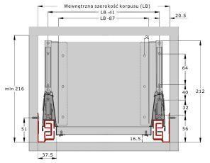 szuflada ze szklanymi bokami - wymiary montażowe